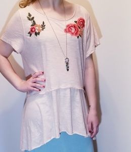 Peach Floral Embroidered Top